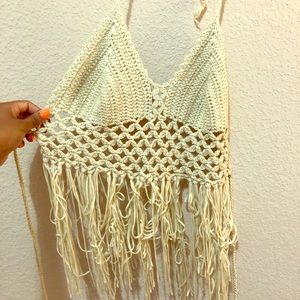 Crochet knit top with fringe
